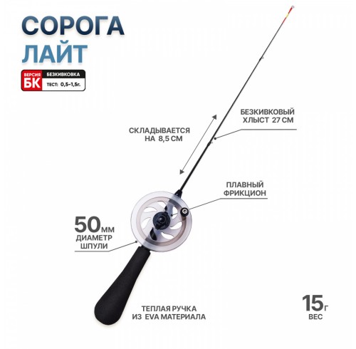 Зимняя безкивковая удочка "Сорога Лайт БК" Блэк 0,5 - 1,5г Зимняя безкивковая удочка "Сорога Лайт БК" Блэк 0,5 - 1,5г